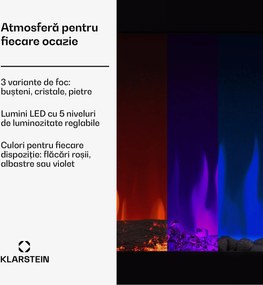 Klarstein Șemineu electric inteligent Galeras Smart, 2 setări de temperatură, 16 - 30°| Iluzia flăcării LED, Opțiune de conectare IOT
