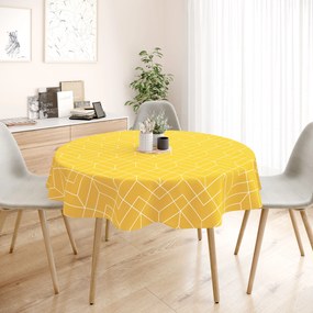 Goldea față de masă 100% bumbac - mozaic galben - rotundă Ø 130 cm