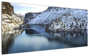 Tablou - peisaj de iarnă cu lac (120x50 cm), în 40 de alte dimensiuni noi