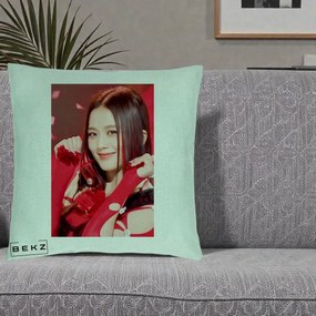 Perna Personalizata K-pop BLACKPINK Jisoo Rosu, 40x40 cm, Verde Menta, Husa Detasabila, Perna Inclusa, BEKZ®