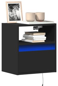 vidaXL Comode TV de perete cu lumini LED, 2 buc., negru, 41x31x45 cm