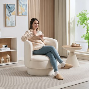 HOMCOM Fotoliu rotativ tapițat, fotoliu de lounge modern cu cadru din lemn de cauciuc, pentru sufragerie, dormitor, crem | Aosom Romania