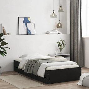 3207330 vidaXL Cadru de pat cu sertare, negru, 75x190 cm, lemn prelucrat