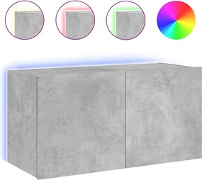 vidaXL Comodă TV de perete cu lumini LED, gri beton, 80x35x41 cm