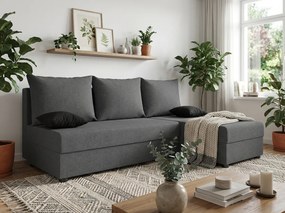 Coltar extensibil de colt VALERIO SLIM, gri inchis, reversibil, 200x140 cm + 2 perne GRATUIT