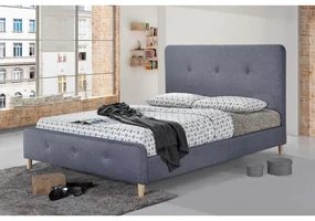 Pat tapitat Colon 90x200cm, cadru din lemn cu somiera fixa, culoare Gri