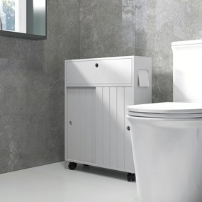 kleankin Corp de depozitare toaletă/baie cu locaș pentru hârtie igienică pe roți - 52 x 17 x 67 cm alb | Aosom Romania