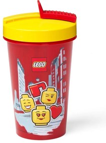 Pahar cu capac galben și pai LEGO® Iconic, 500 ml, roşu
