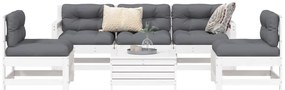 vidaXL Set canapea de grădină, 6 piese, alb, lemn masiv pin