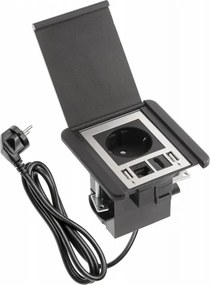 Priză încorporabilă în blat Flip GTV, 1 priză Schuko, 2 x USB A, HDMI, RJ45, negru, 92 x 98 mm Negru, Aluminiu/Plastic, L:92 mm; l:98 mm