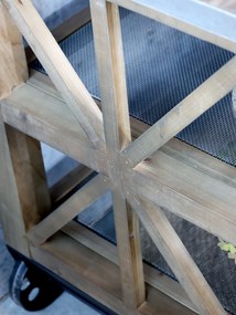 Insulă de bucătărie pe roți, cu blat din zinc și rafturi, natur, stil farmhouse