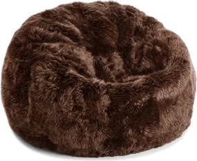 Puf rotund din blană naturală de oaie, maro, cu fir lung, 73 x Ø 74 cm, „Chocolate M”