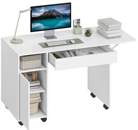 HOMCOM Birou mobil pentru calculator, birou rabatabil cu dulap și sertar, placă aglomerată, Alb | Aosom Romania