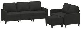 Set de canapele cu perne, 3 piese, negru, textil