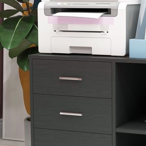 HOMCOM Suport pentru imprimantă, mobilier de birou cu 3 sertare + 2 rafturi + blat mare din particule de panou negru | Aosom Romania