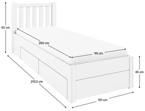 Pat cu spatiu de depozitare, 90x200, alb, LUSY