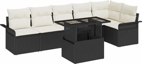 vidaXL Set de canapele pentru grădină cu pernă 7 pcs Negru Rattan poli