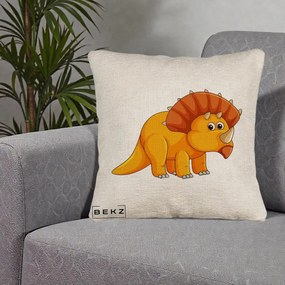 Perna Decorativa Triceratops Portocaliu, 40x40 cm, Bej Canapea, Husa Detasabila, Perna Inclusa, BEKZ®