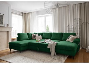 Colțar verde închis extensibil cu tapițerie din catifea reiată (cu colț pe partea stângă ) Lofty Lilly – Miuform