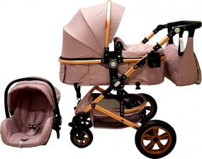 Carucior nou nascuti 3 in 1 Baby Care™ PRO 530 , Cu geanta bebe, Cadru Aluminiu Gold, Amortizoare, Roti din cauciuc plin AVE, Landou, Scoica auto,