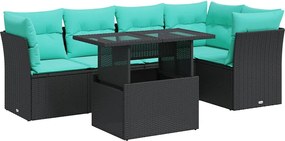 vidaXL Set mobilier grădină perne 6 piese negru poliratan/lemn acacia