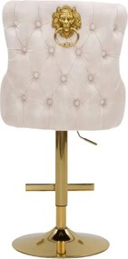 Set de 2 scaune de Bar Stil Baroc, Catifea, Bej, Metal, Auriu, Castle