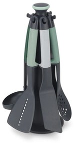 Set ustensile de gatit Joseph Joseph Elevate 10540, 6 piese, Plastic fara BPA, Orificii pentru agatat, Gri/verde