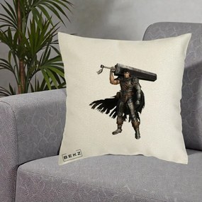 Perna Personalizata Berserk Guts Luptatorul Negru, 40x40 cm, Ecru, Husa Detasabila, Perna Inclusa, BEKZ®