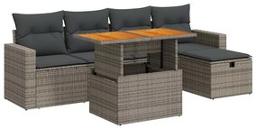 3327998 vidaXL Set mobilier grădină cu perne 6 piese gri poliratan/lemn acacia