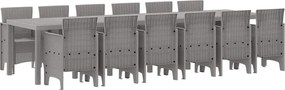 vidaXL Set de masă pentru grădină 13 pcs Gri deschis Ratan Polt