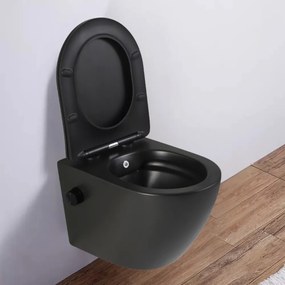 Vas wc suspendat cu functie bideu, negru mat, spalare rimless si baterie inclusa Foglia Oslo Baterie negru mat