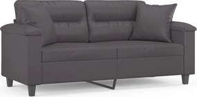 vidaXL Canapea cu 2 locuri cu pernuțe, gri, 140 cm, piele ecologică