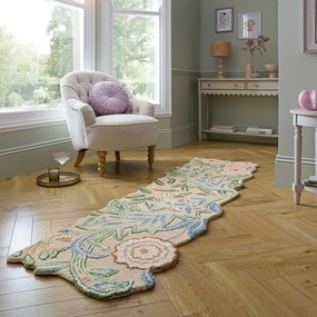 Covor tip traversă verde țesut manual din lână 60x230 cm Bryony Shaped Floral – Flair Rugs