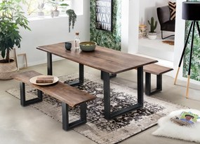 Masa dreptunghiulara cu blat din lemn de salcam Tables &amp; Benches 120x80x77 cm maro inchis/negru