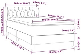 Pat box spring cu saltea, maro inchis, 100x200 cm, textil Maro inchis, 100 x 200 cm, Design cu nasturi