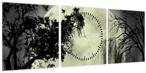 Tablou - Lună plină deasupra apei (cu ceas) (90x30 cm)