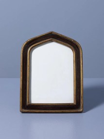 Ramă foto din rășină, negru și auriu, formă de arcadă cu margini aurii, pentru fotografii 10 x 15 cm, finisaj antichizat, 19.5 x 14.5 cm, „Gotica”