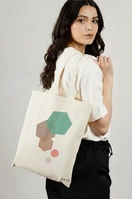 Sacosa de Panza pentru Cumparaturi, Geanta Tote, model Hexagons, 38x34.5 cm, Alba, BEKZ®