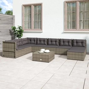 3187184 vidaXL Set mobilier de grădină cu perne, 8 piese, gri, poliratan