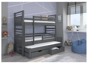 Pat Supraetajat 3 Persoane Cu Saltea HIPPO Gri 90x200cm