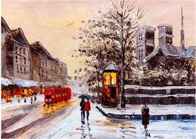 Tablou - Pictură oraș iarna (70x50 cm)