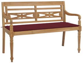 3062163 vidaXL Bancă Batavia cu pernă roșu vin, 120 cm, lemn masiv de tec