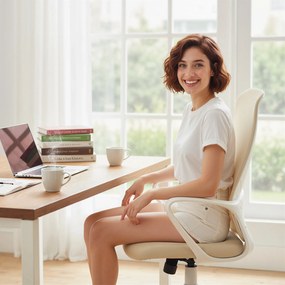 Vinsetto Scaun de birou rotativ Înălțime reglabilă cu cotiere Funcție basculantă Spătar înalt 62x56x110-119,5cm Bej | Aosom Romania