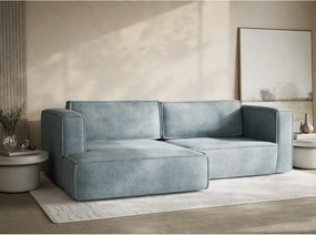 Colțar albastru deschis extensibil/cu spațiu de depozitare cu tapițerie din chenille (cu colț pe partea stângă/cu șezlong) Velto – Maison de Rêve