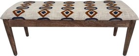 Banchetă tapițată pentru hol din bumbac ikat brodat manual și lemn masiv de mango, 113×35×45 cm, „Dakar"