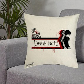 Perna Personalizata Death Note L Lawliet Rosu-Negru, 40x40 cm, Ecru, Husa Detasabila, Perna Inclusa, BEKZ®