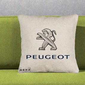 Perna Personalizata cu emblema Peugeot, 40x40 cm, Bej Canapea, Husa Detasabila, Perna Inclusa, BEKZ®
