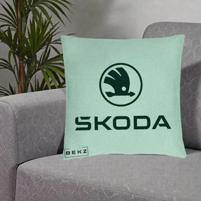Perna Personalizata cu emblema Skoda, 40x40 cm, Verde Menta, Husa Detasabila, Perna Inclusa, BEKZ®