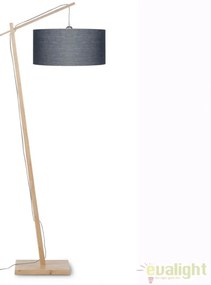 Lampadar cu cadru din bambus si abajur din tesatura in, Andes natur/ gri inchis ANDES/F/4723/DG