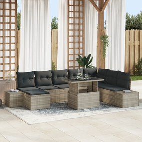 vidaXL Set de canapele pentru grădină cu pernă 9 pcs Gri deschis